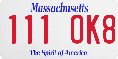 MA license plate 111OK8