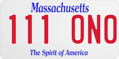 MA license plate 111ON0