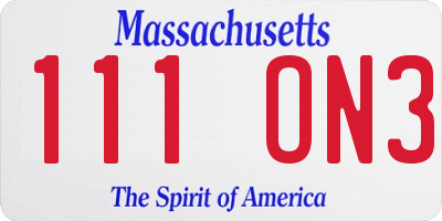 MA license plate 111ON3