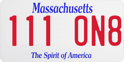 MA license plate 111ON8