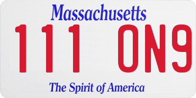 MA license plate 111ON9