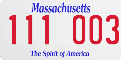 MA license plate 111OO3