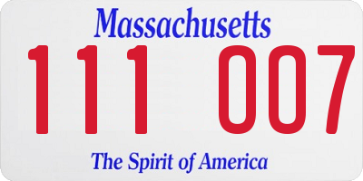 MA license plate 111OO7