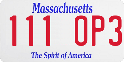 MA license plate 111OP3