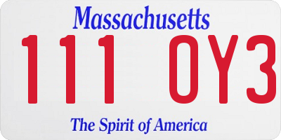MA license plate 111OY3