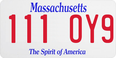 MA license plate 111OY9