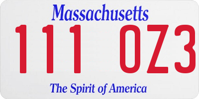 MA license plate 111OZ3
