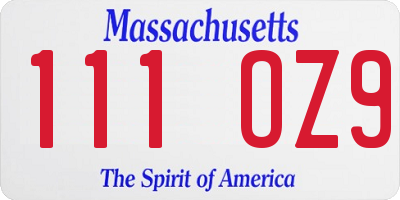 MA license plate 111OZ9