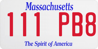 MA license plate 111PB8