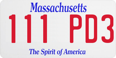 MA license plate 111PD3