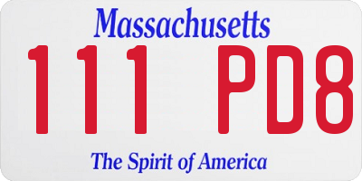 MA license plate 111PD8