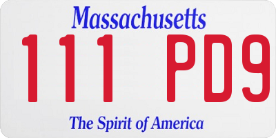 MA license plate 111PD9