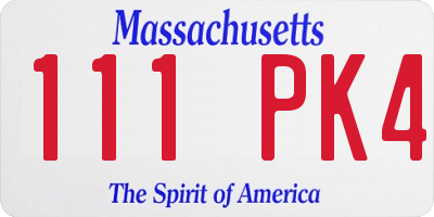 MA license plate 111PK4