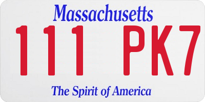 MA license plate 111PK7