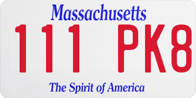 MA license plate 111PK8