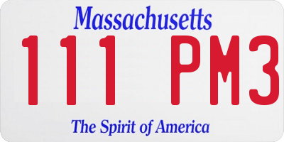 MA license plate 111PM3