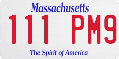 MA license plate 111PM9