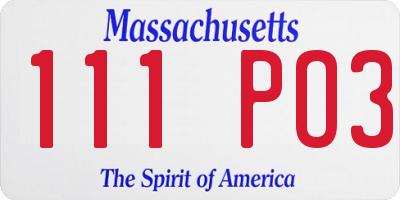 MA license plate 111PO3