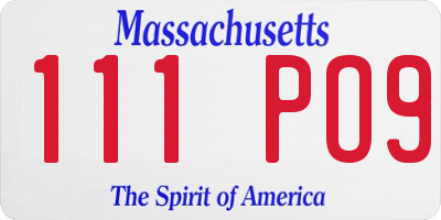 MA license plate 111PO9