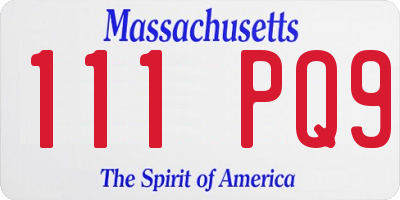 MA license plate 111PQ9