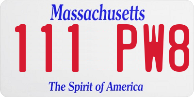 MA license plate 111PW8