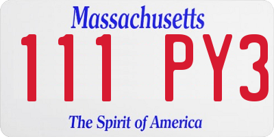 MA license plate 111PY3