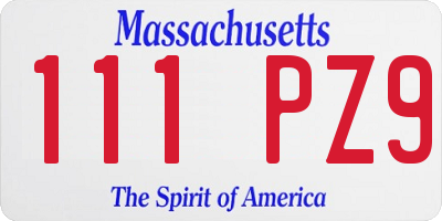 MA license plate 111PZ9