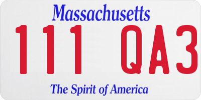 MA license plate 111QA3
