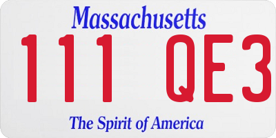MA license plate 111QE3