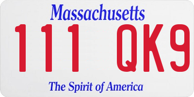 MA license plate 111QK9