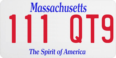 MA license plate 111QT9