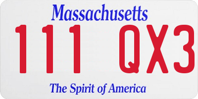 MA license plate 111QX3