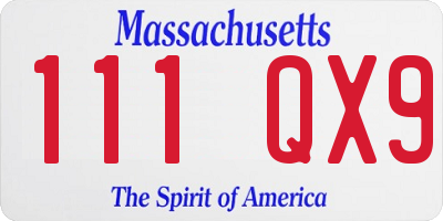 MA license plate 111QX9