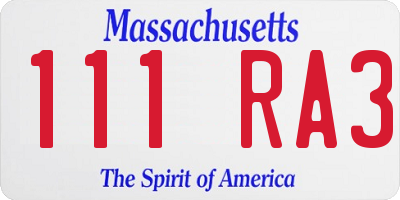 MA license plate 111RA3