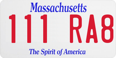 MA license plate 111RA8