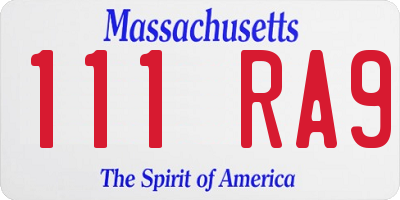 MA license plate 111RA9