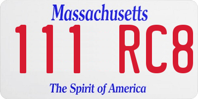 MA license plate 111RC8