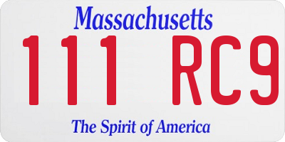 MA license plate 111RC9