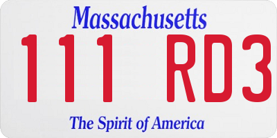 MA license plate 111RD3