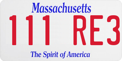 MA license plate 111RE3