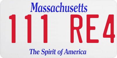 MA license plate 111RE4