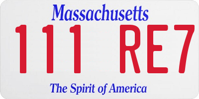 MA license plate 111RE7