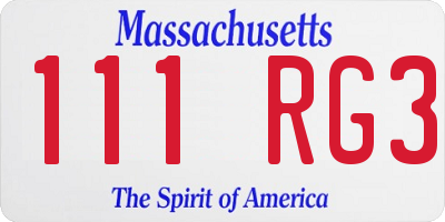 MA license plate 111RG3
