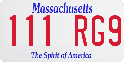 MA license plate 111RG9