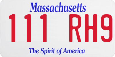 MA license plate 111RH9
