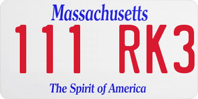 MA license plate 111RK3