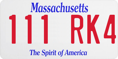 MA license plate 111RK4