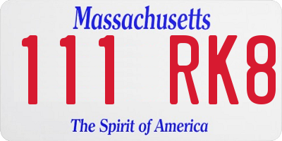 MA license plate 111RK8