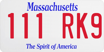 MA license plate 111RK9