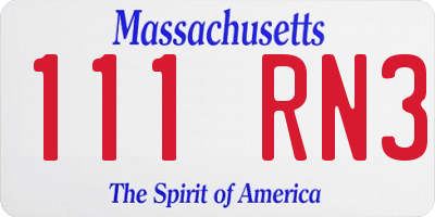 MA license plate 111RN3